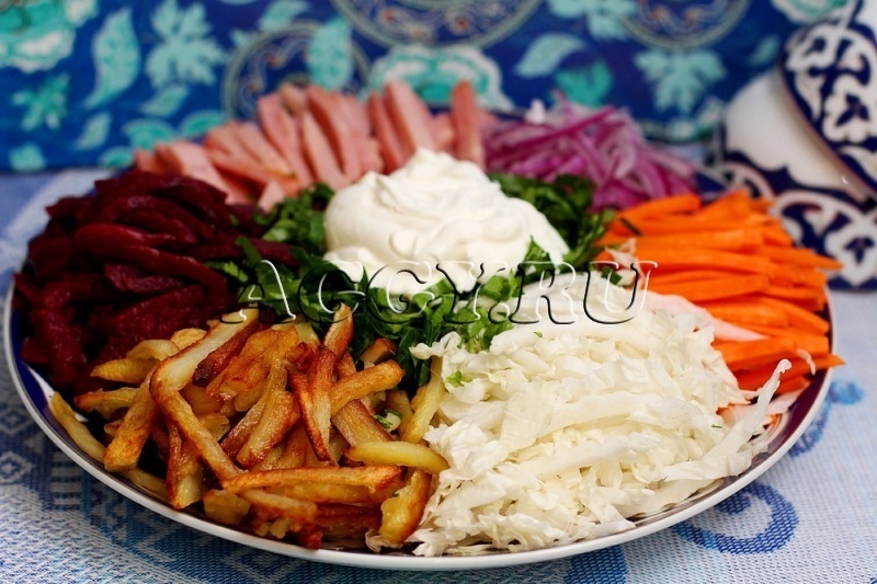 салат татарский с говядиной и помидорами с маринованным луком и | Дзен