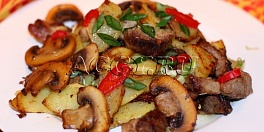 Жареная картошка на сале с грибами
