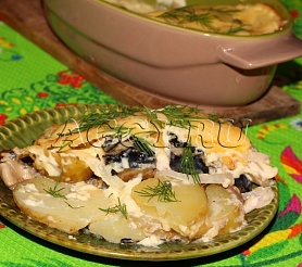 Скумбрия с картофелем под сыром